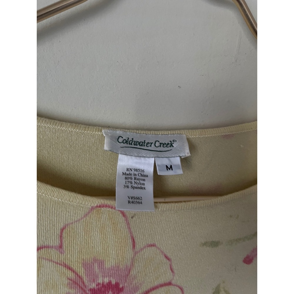 Coldwater Creek Floral Knit Sweater Top Yellow Pink 3/4 Sleeve Cottagecore M - Picture 5 of 6